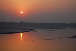 Sunset on the Ganga, near Allahabad, India.