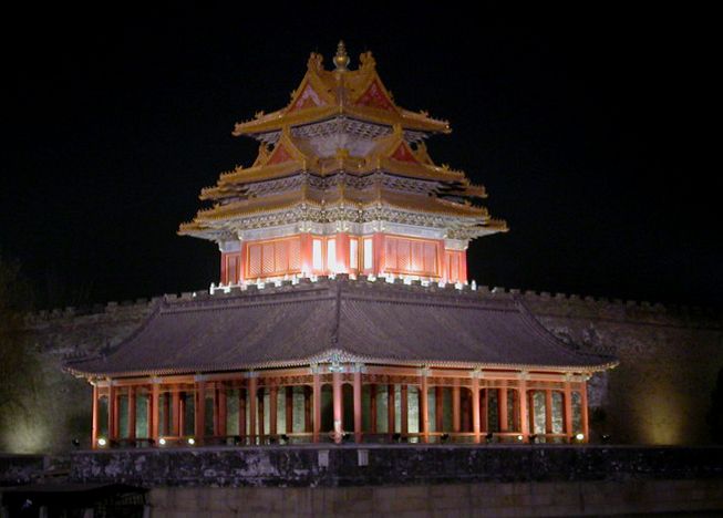 Nightview of northeast tower of Forbidden City