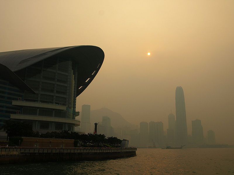 Air Pollution in Victoria Harbour, Hong Kong.