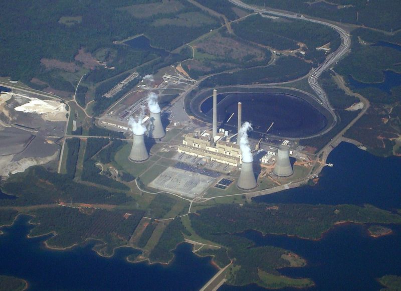 Aerial view of the Robert Sherer power plant north of Macon, Georgia.
